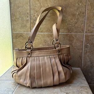 Anthropologie Bica Cheia Shoulder Bucket Bag Pleated Taupe Leather Double Strap